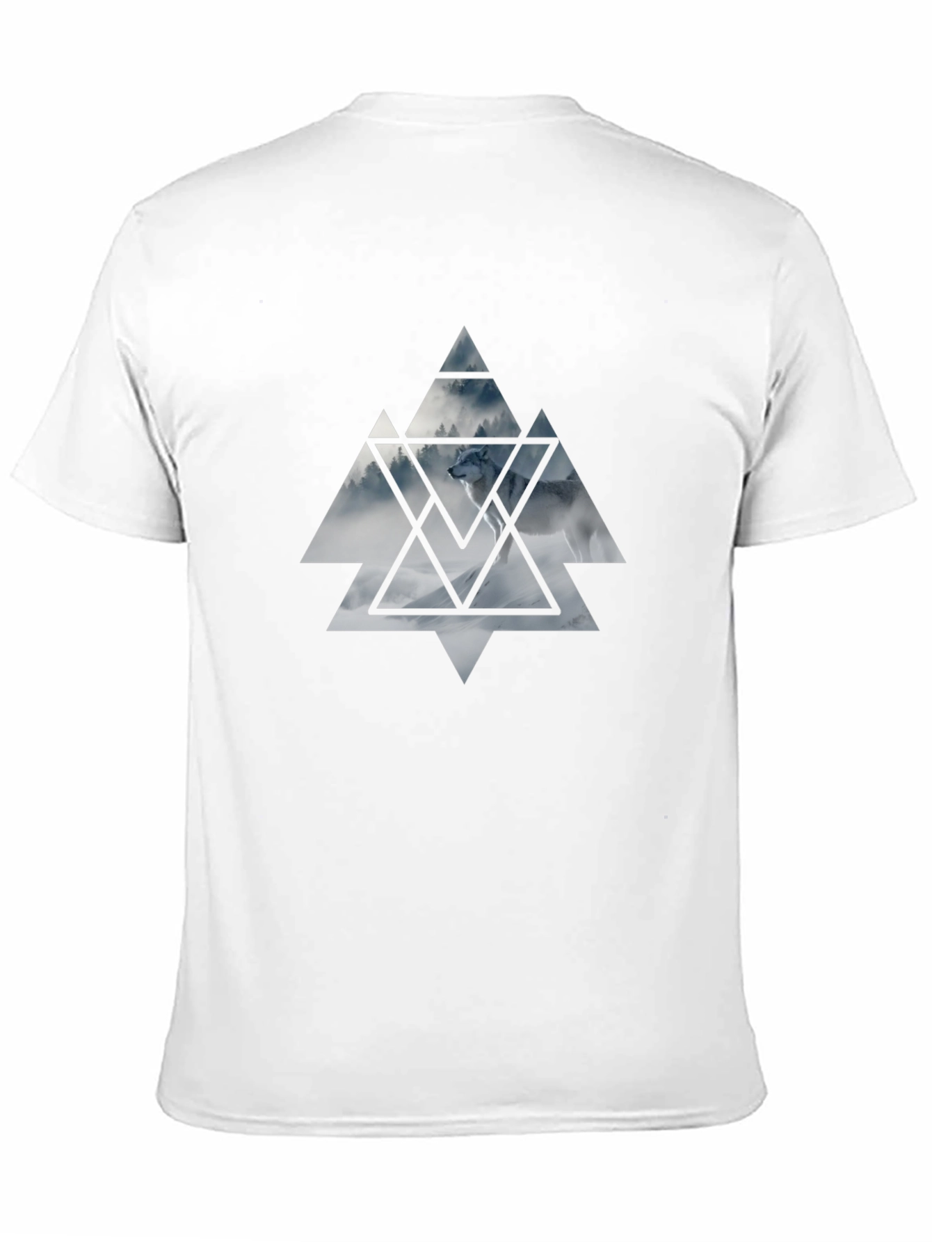 Mens Black T-Shirt Wolf Triangle Graphic Tee