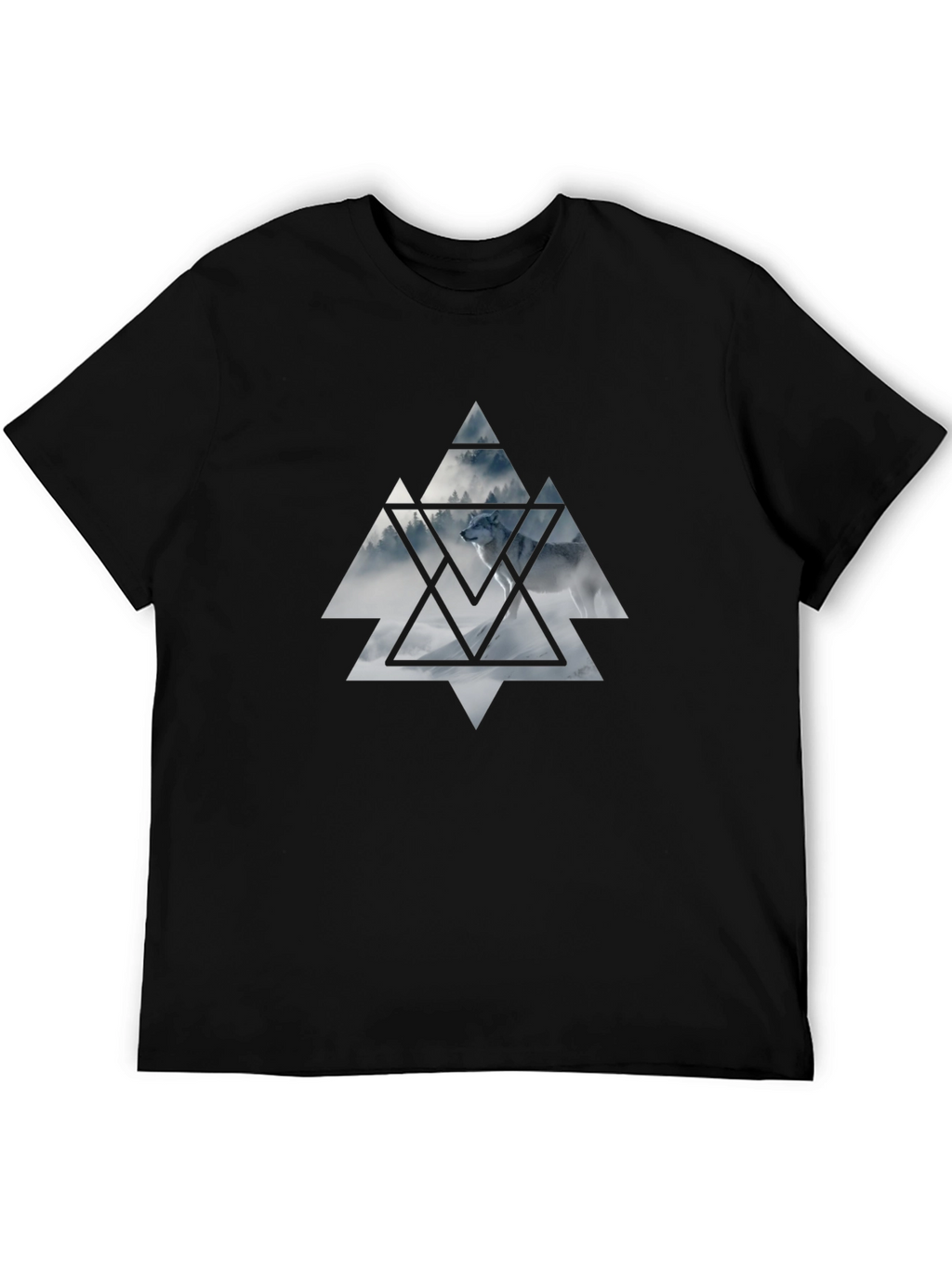 Mens Black T-Shirt Wolf Triangle Graphic Tee