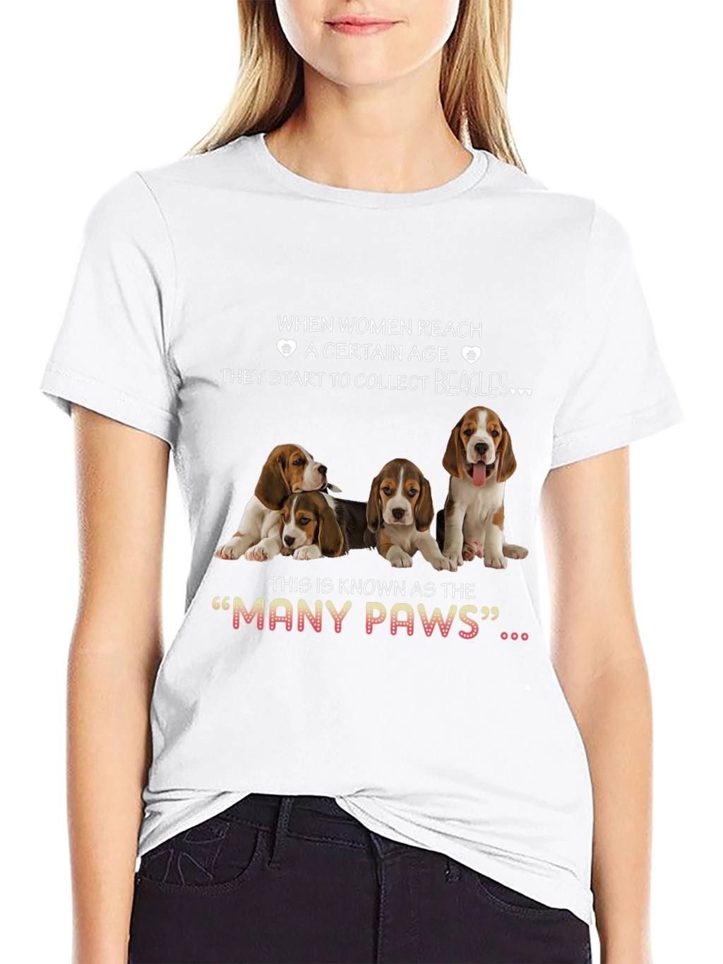 Women & Beagles T-Shirt:  Many Paws Graphic Tee