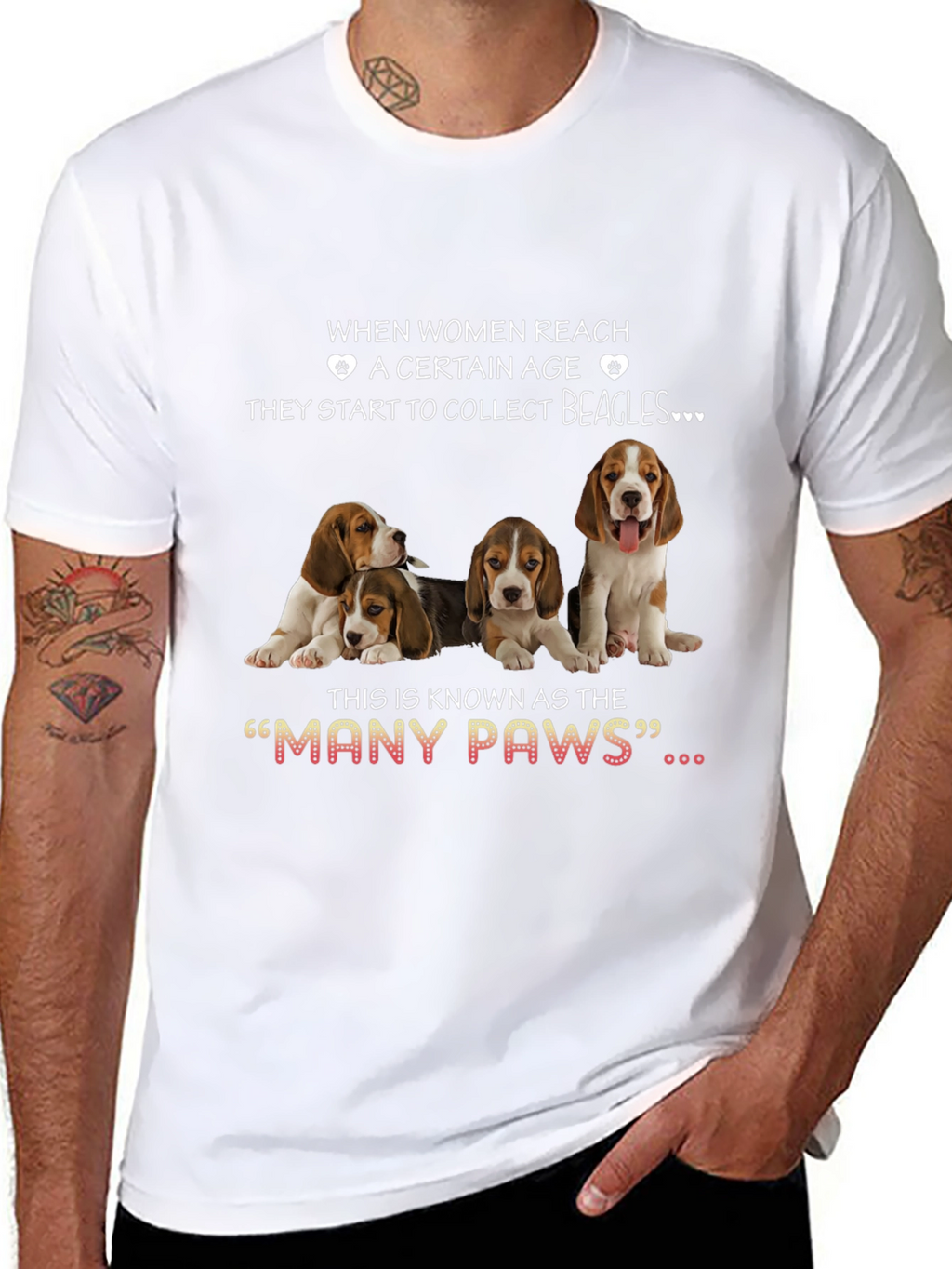 Women & Beagles T-Shirt:  Many Paws Graphic Tee