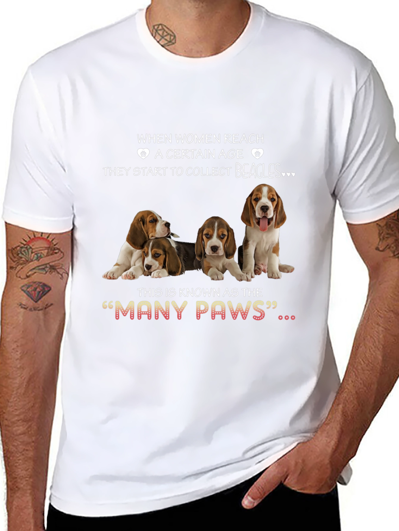 Women & Beagles T-Shirt:  Many Paws Graphic Tee