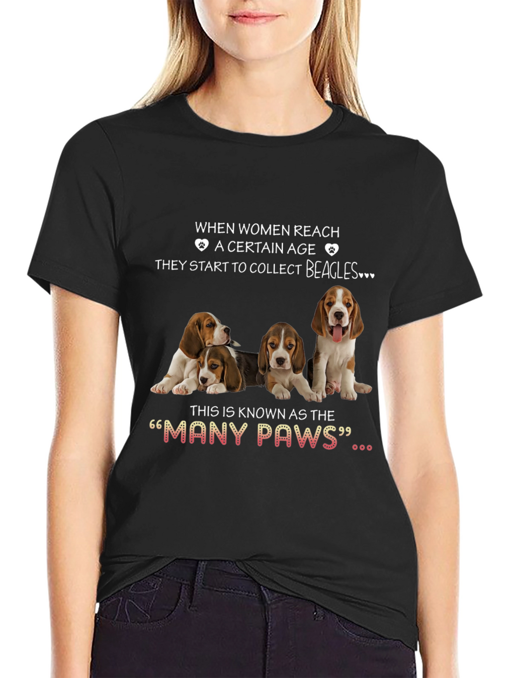 Women & Beagles T-Shirt:  Many Paws Graphic Tee