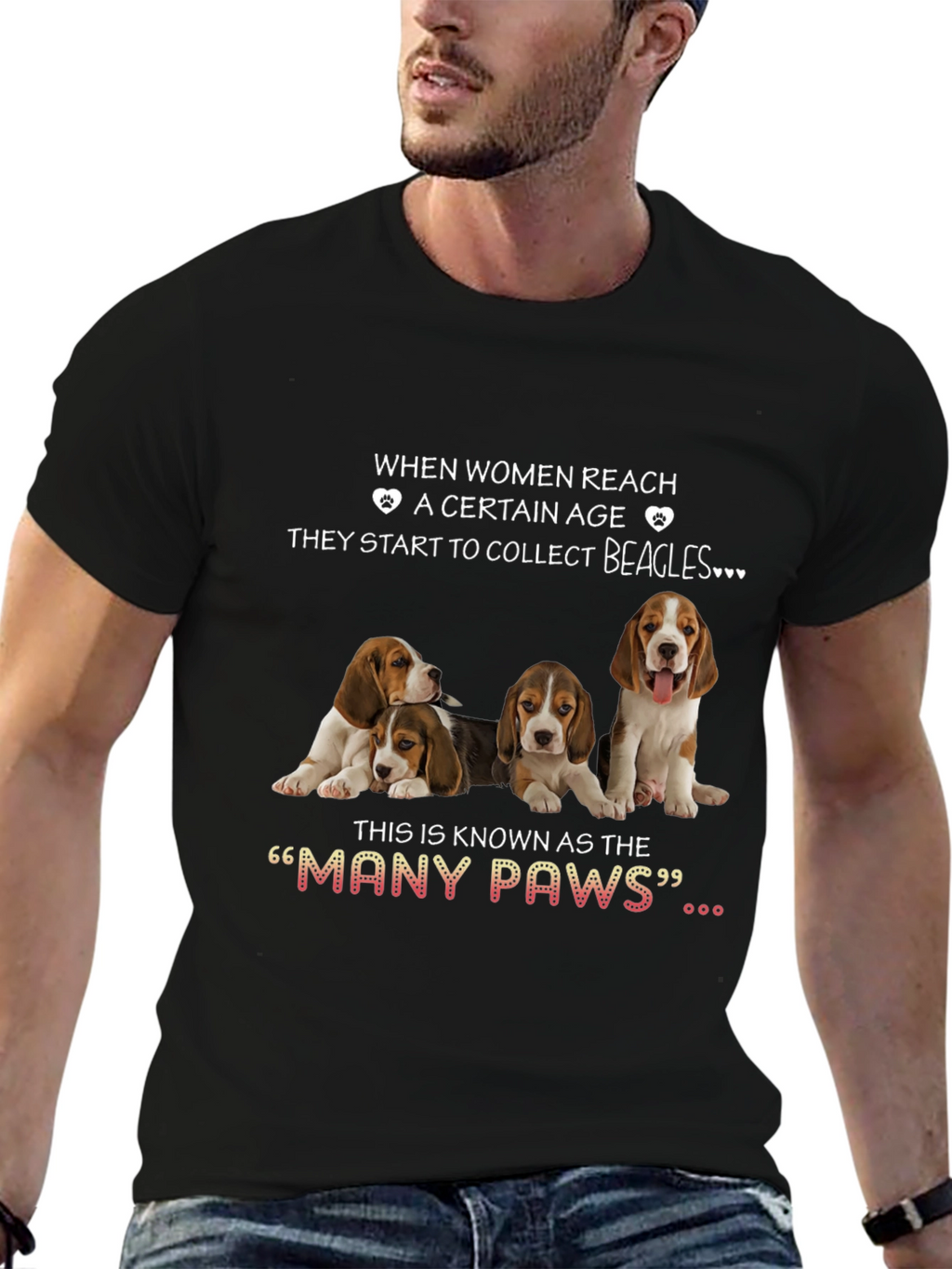 Women & Beagles T-Shirt:  Many Paws Graphic Tee