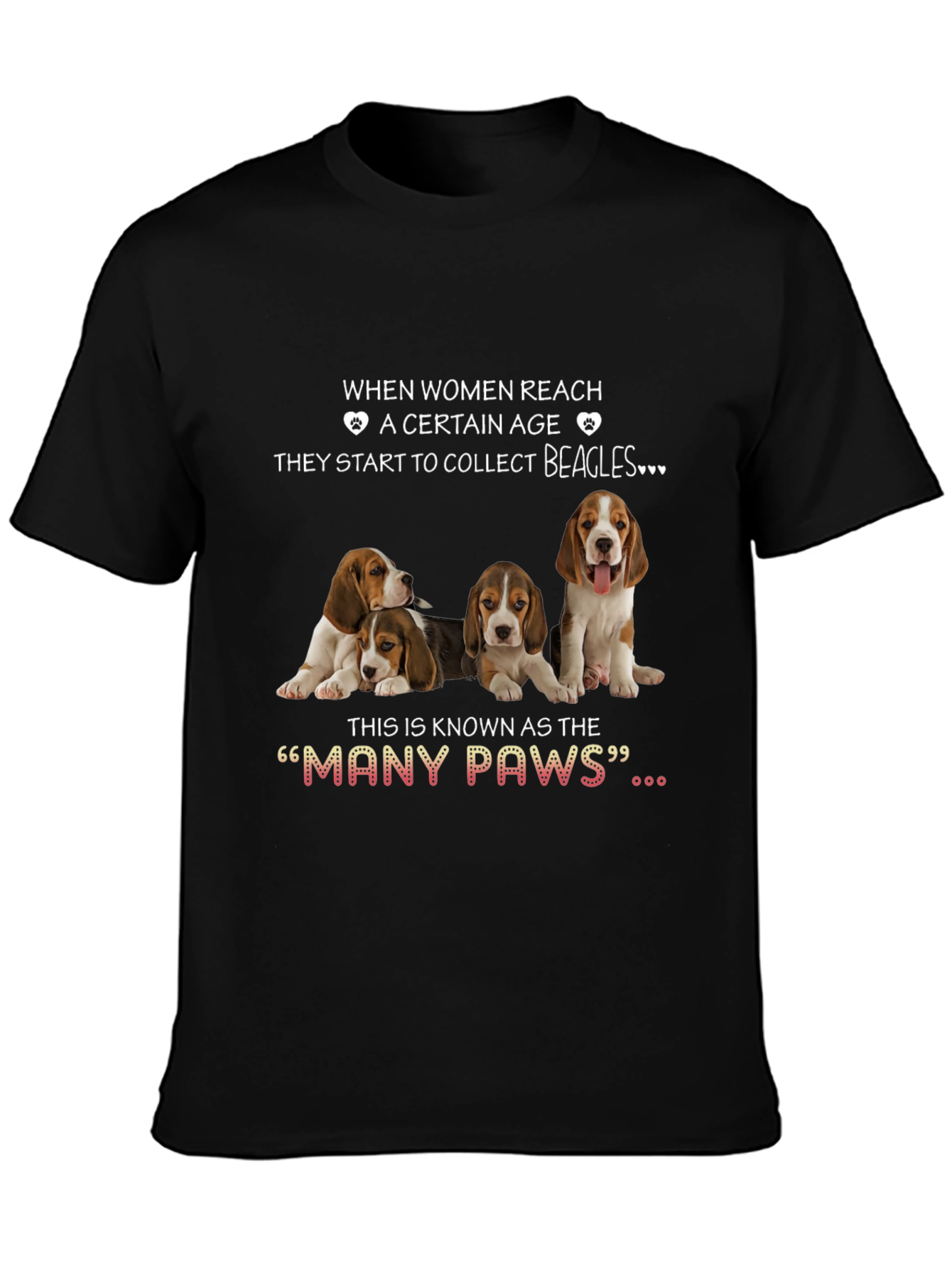 Women & Beagles T-Shirt:  Many Paws Graphic Tee