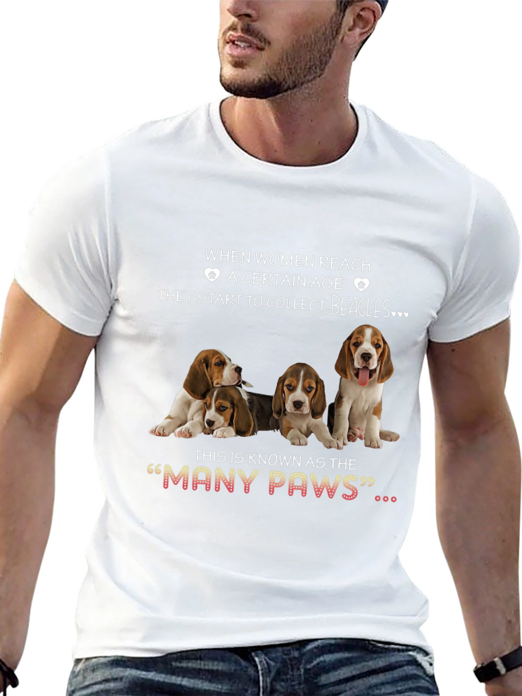 Women & Beagles T-Shirt:  Many Paws Graphic Tee