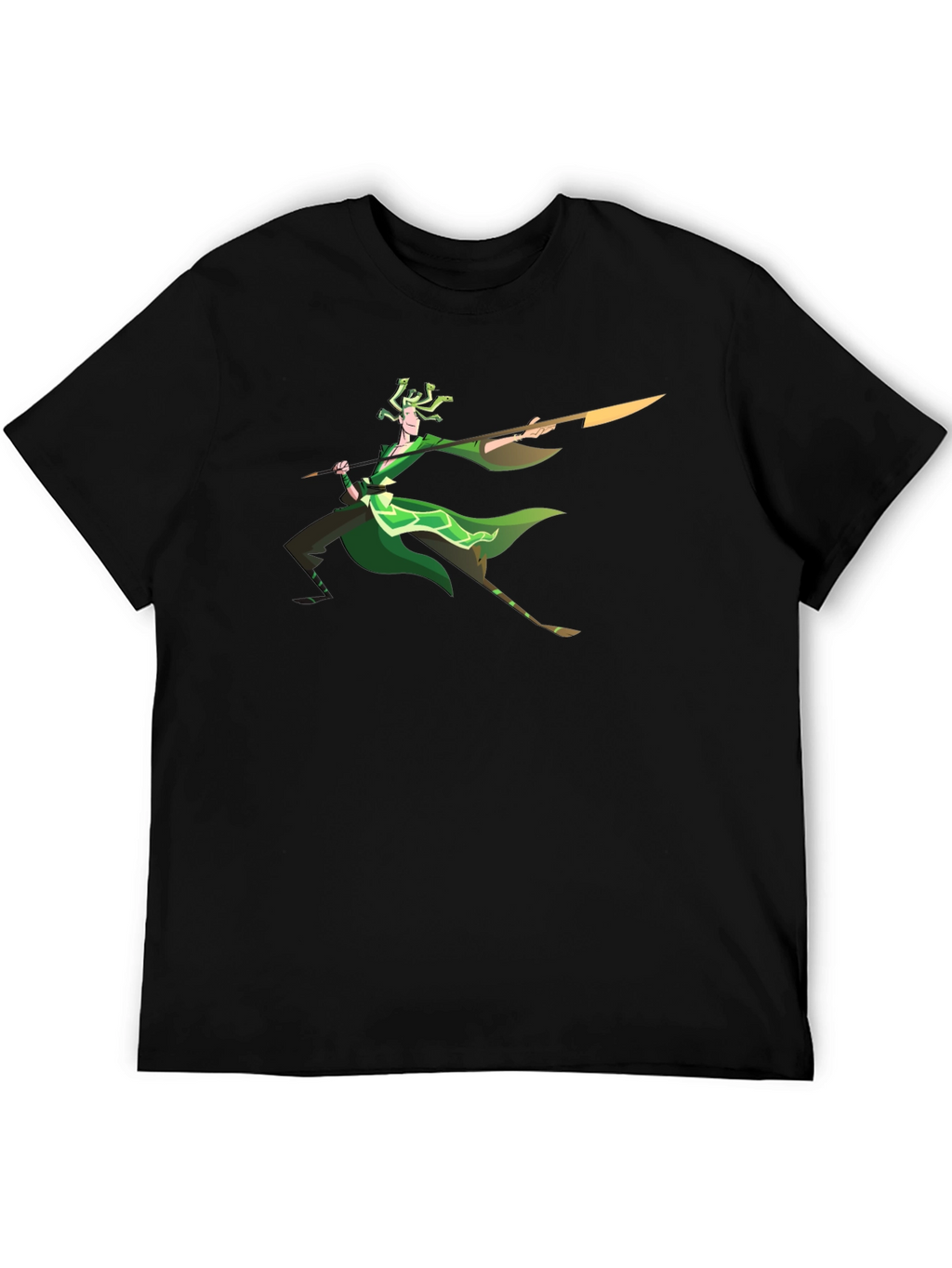 Cartoon Medusa Graphic Tee - Black Cotton T-Shirt
