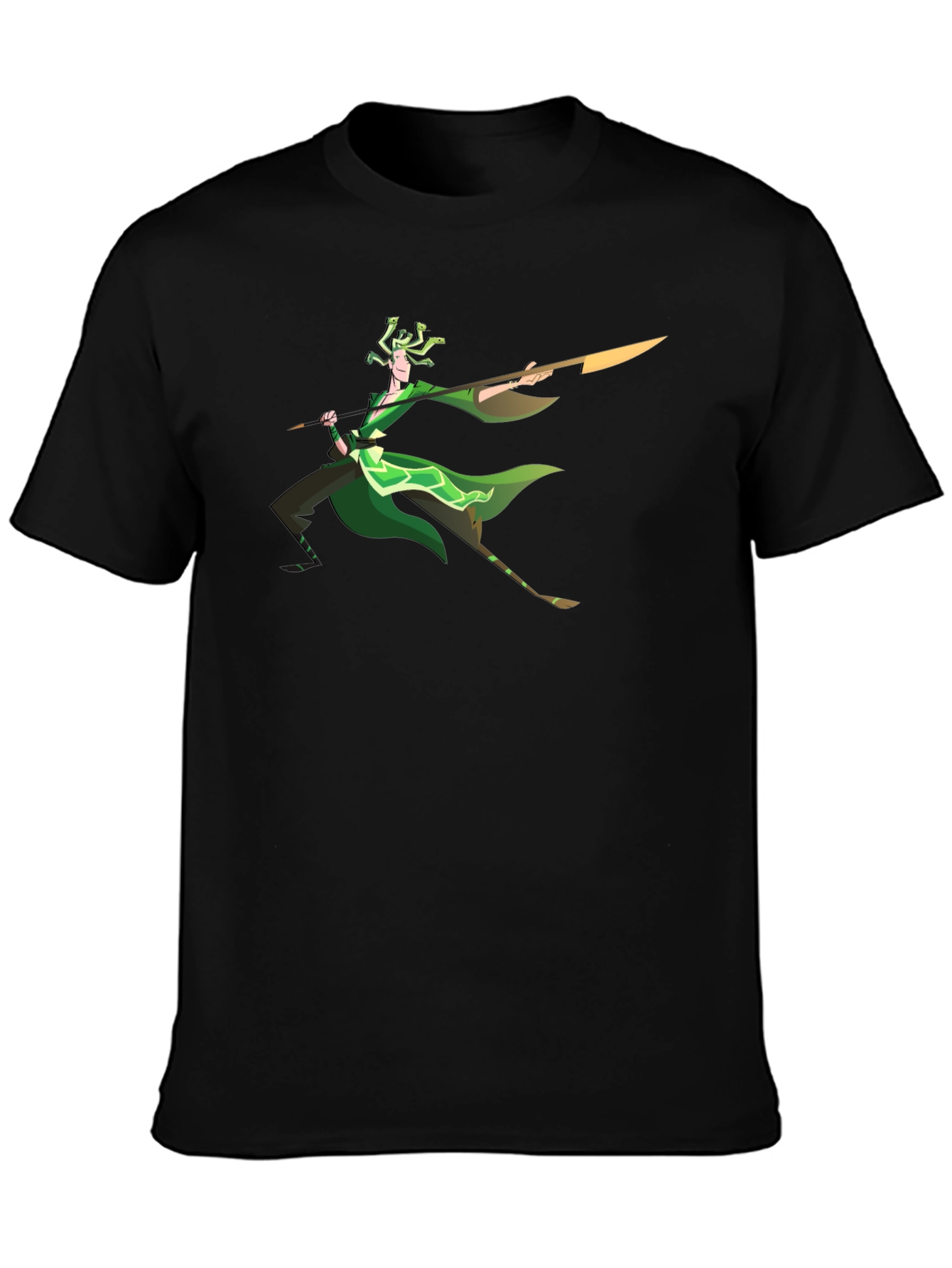 Cartoon Medusa Graphic Tee - Black Cotton T-Shirt