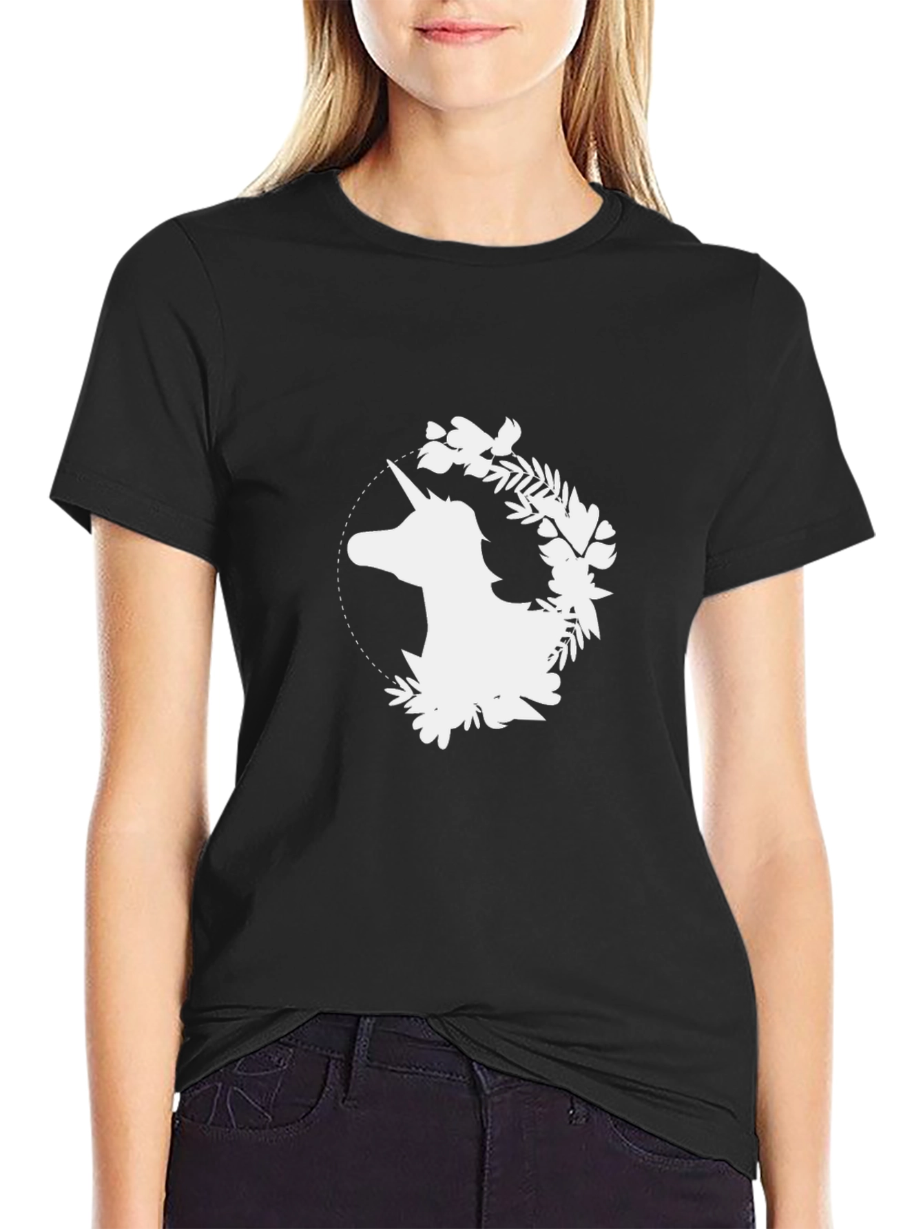 Unicorn Floral Graphic Tee - Stylish Mens Black T-Shirt