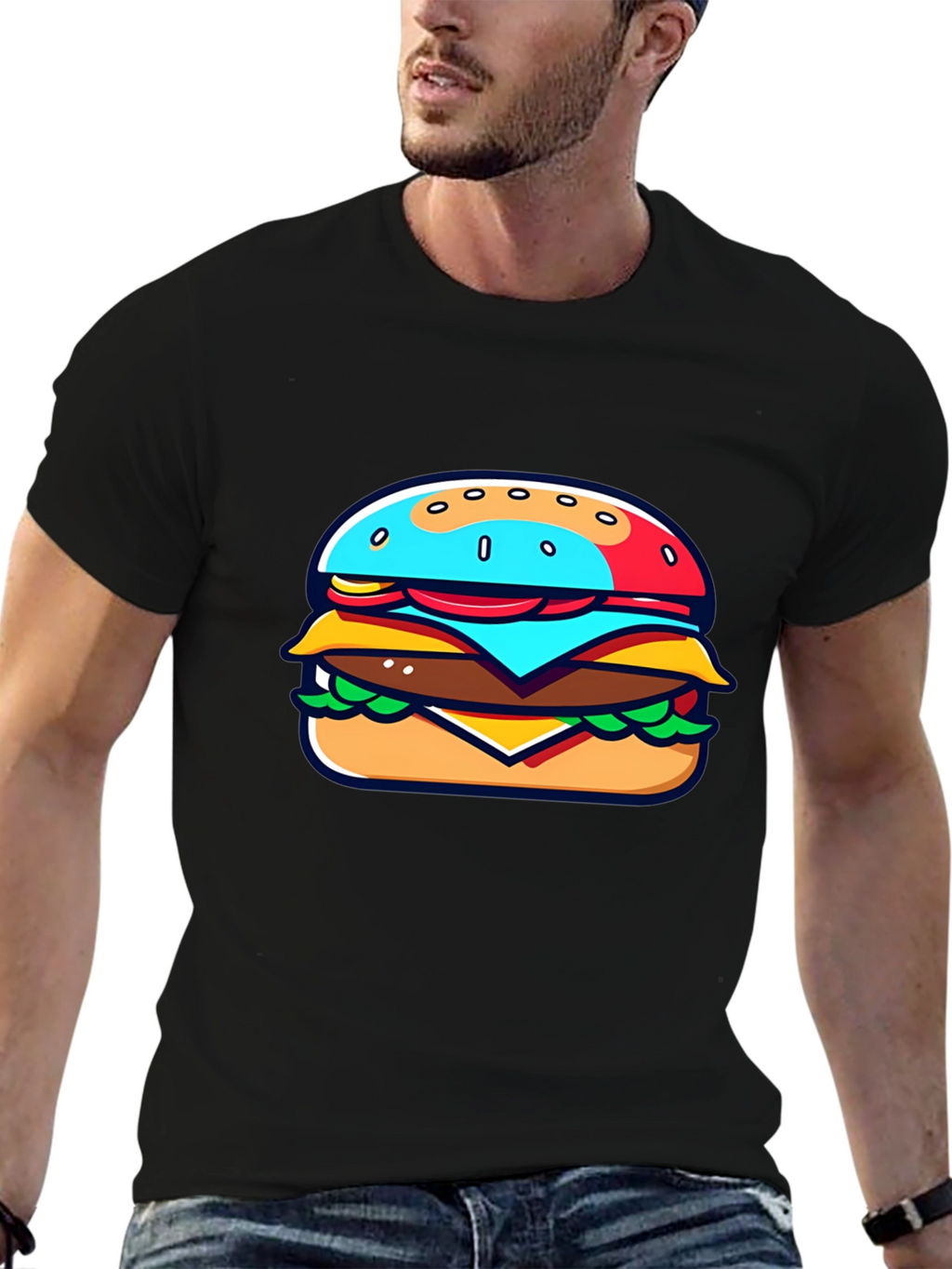 Burger Graphic Black T-Shirt