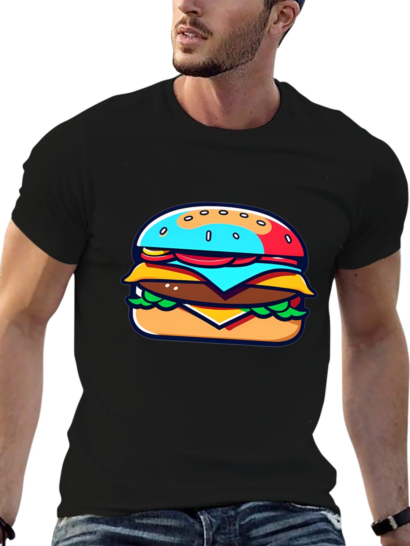 Burger Graphic Black T-Shirt