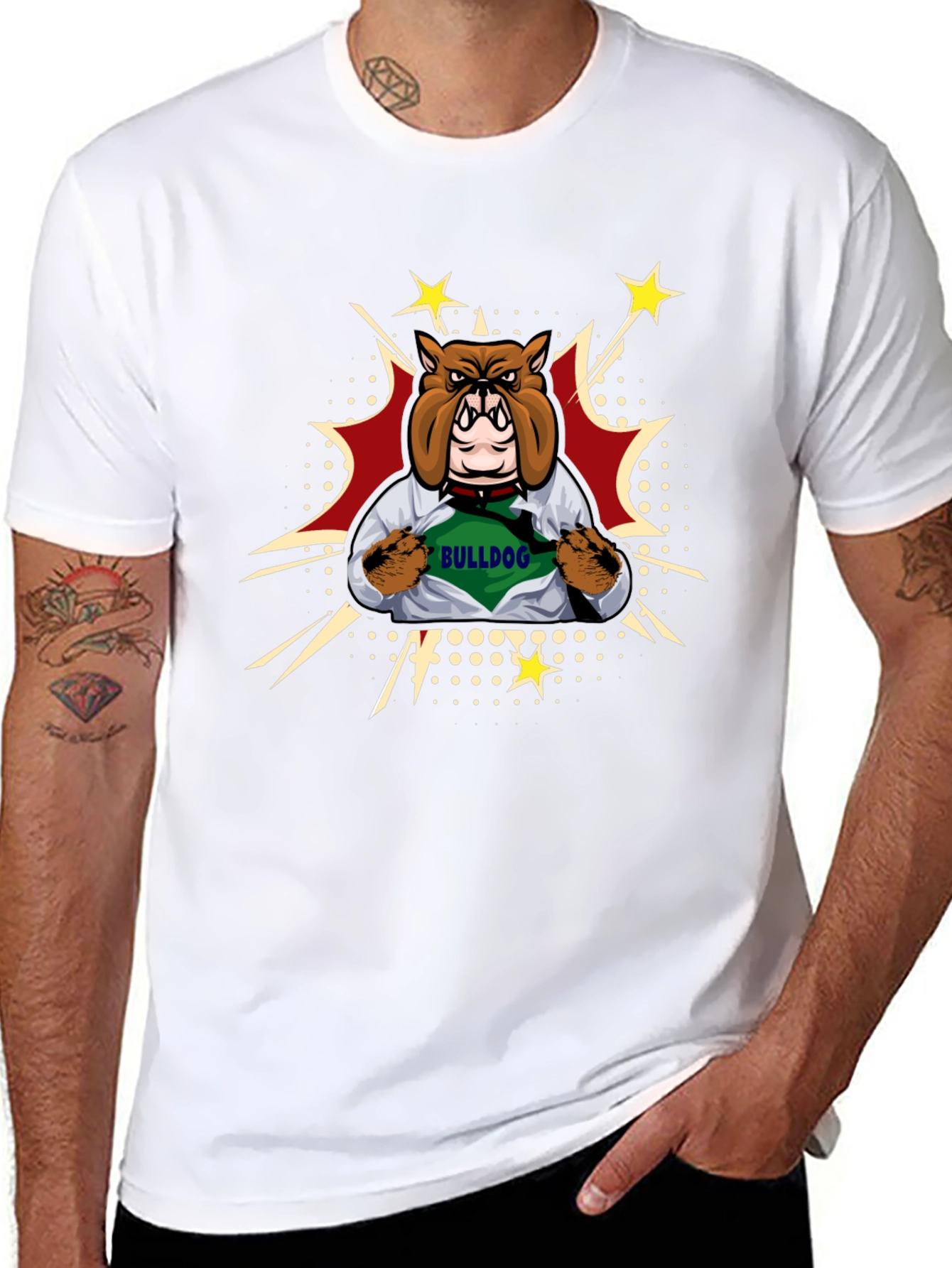 Bulldog Superhero Graphic Tee - Mens Black T-Shirt