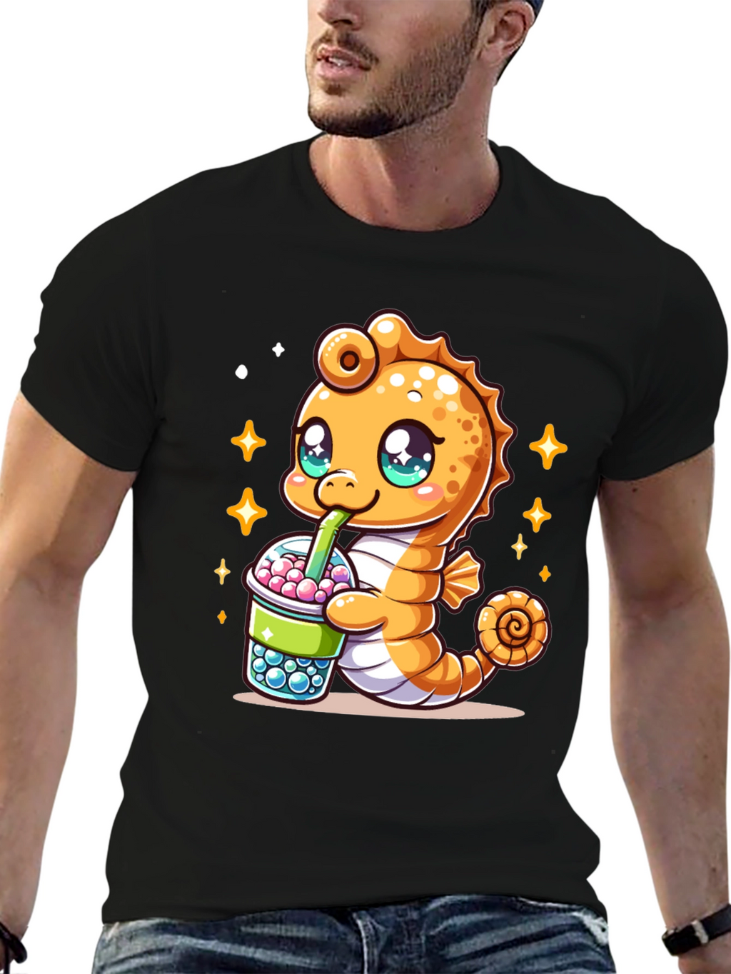 Kawaii Seahorse Bubble Tea Graphic Tee