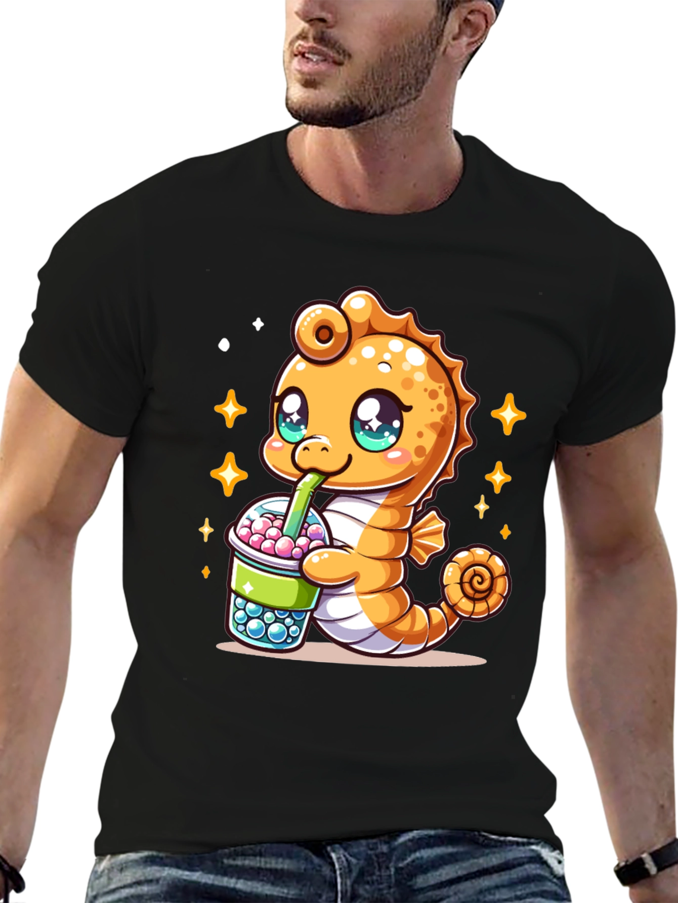 Kawaii Seahorse Bubble Tea Graphic Tee