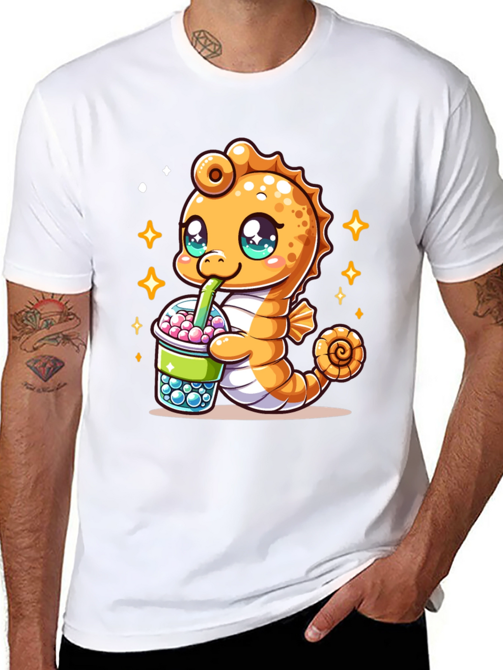 Kawaii Seahorse Bubble Tea Graphic Tee