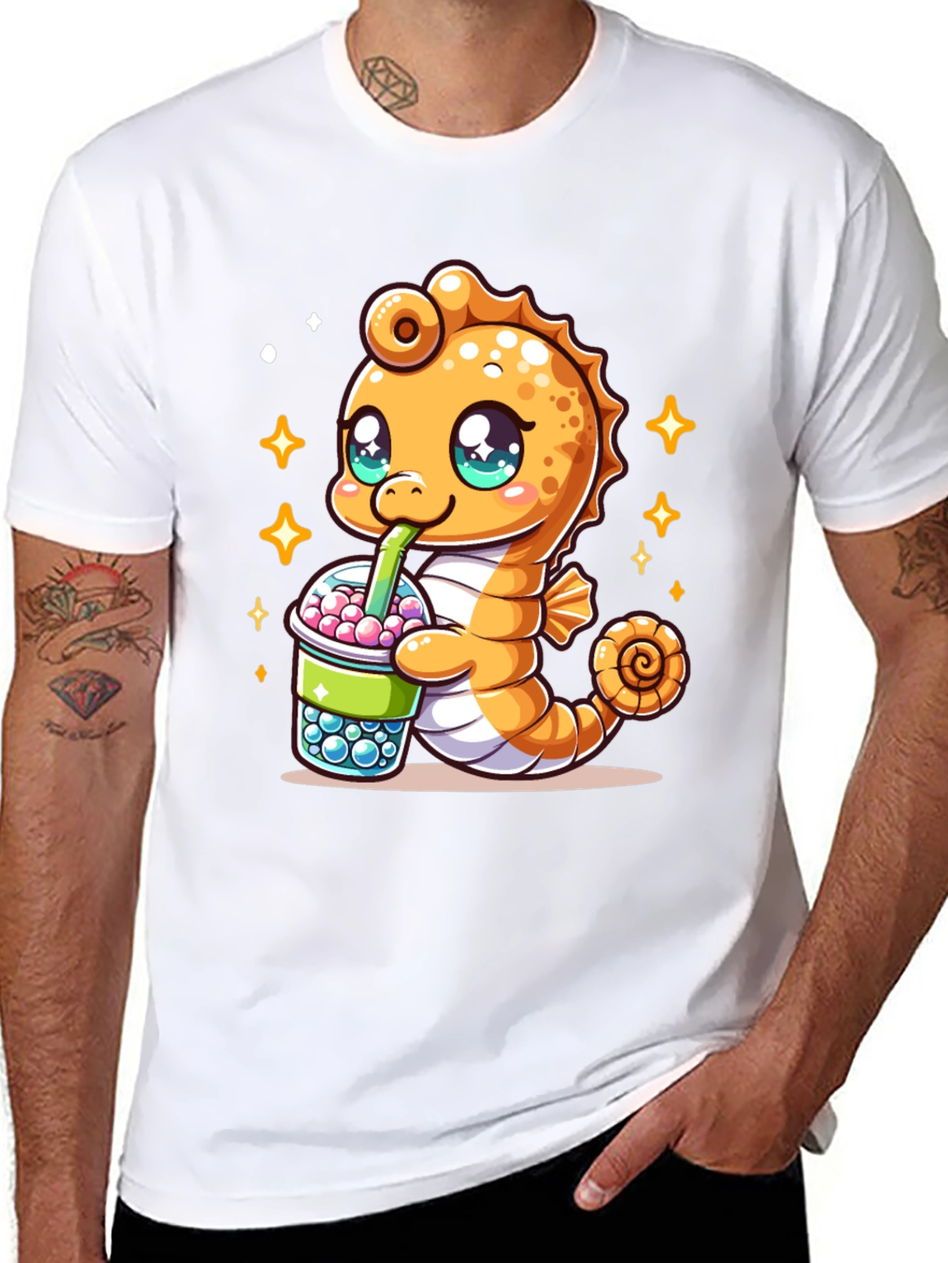 Kawaii Seahorse Bubble Tea Graphic Tee