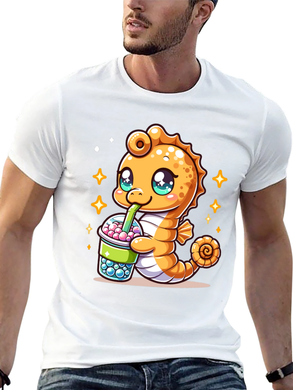 Kawaii Seahorse Bubble Tea Graphic Tee