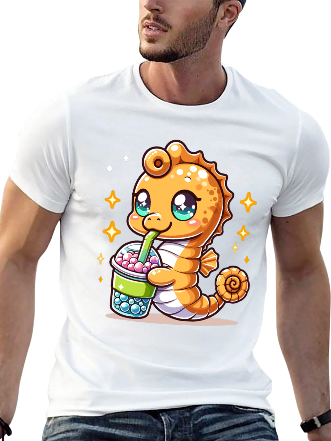 Kawaii Seahorse Bubble Tea Graphic Tee