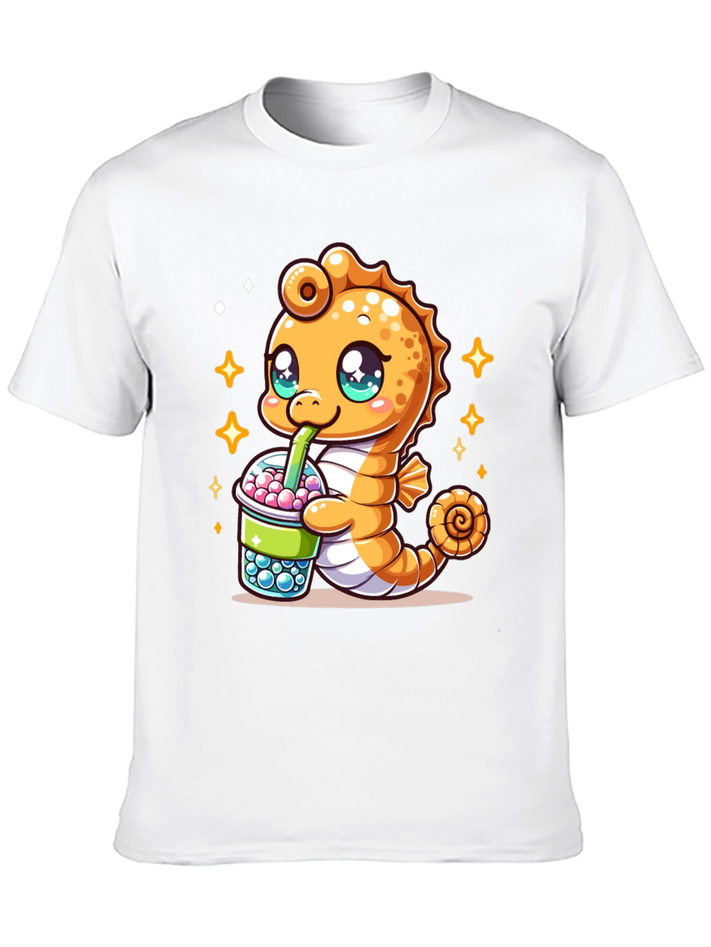 Kawaii Seahorse Bubble Tea Graphic Tee