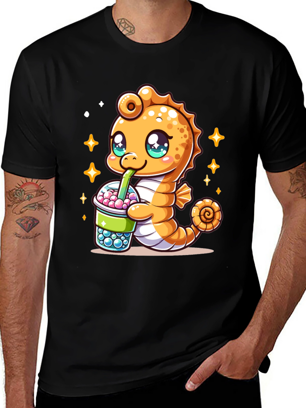 Kawaii Seahorse Bubble Tea Graphic Tee