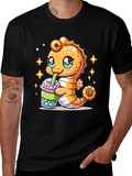 Kawaii Seahorse Bubble Tea Graphic Tee
