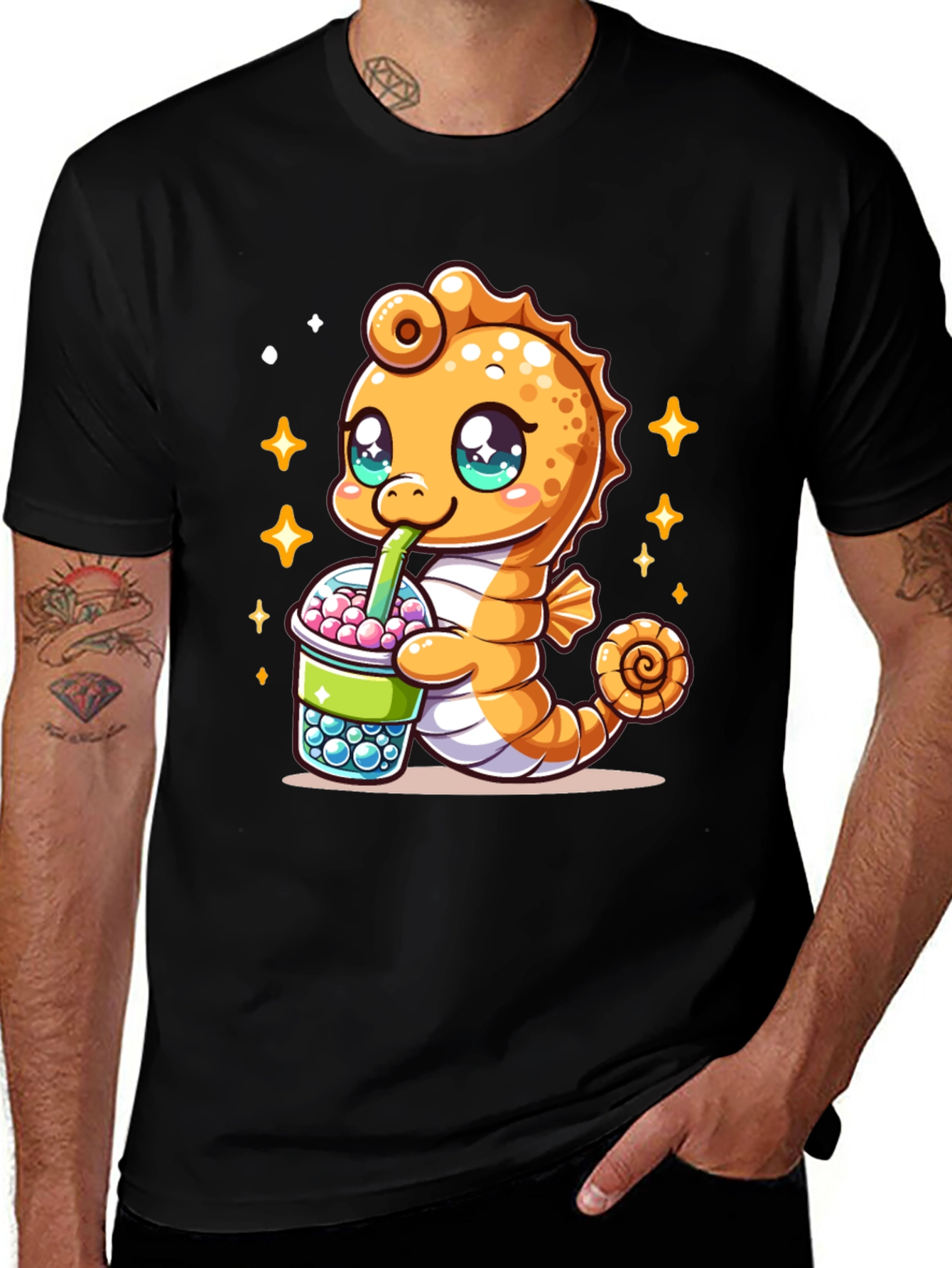 Kawaii Seahorse Bubble Tea Graphic Tee
