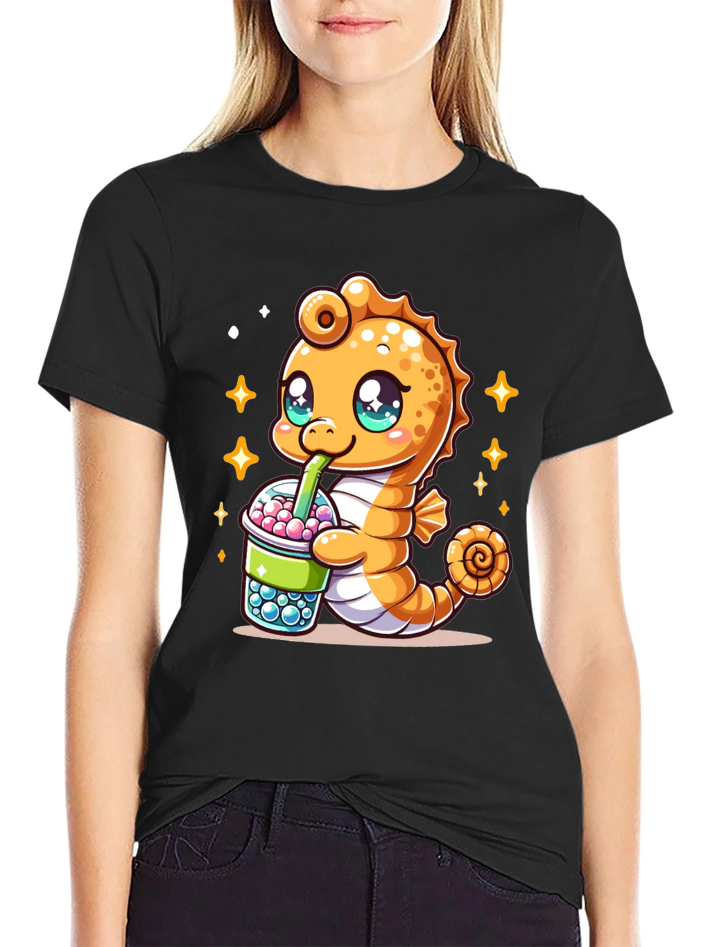 Kawaii Seahorse Bubble Tea Graphic Tee