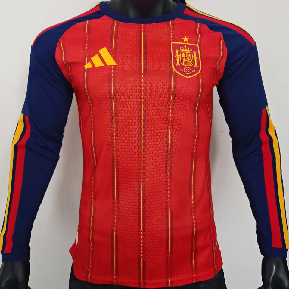 2026/27 Spain Home Red Player Version Long Sleeve Soccer Jersey Front