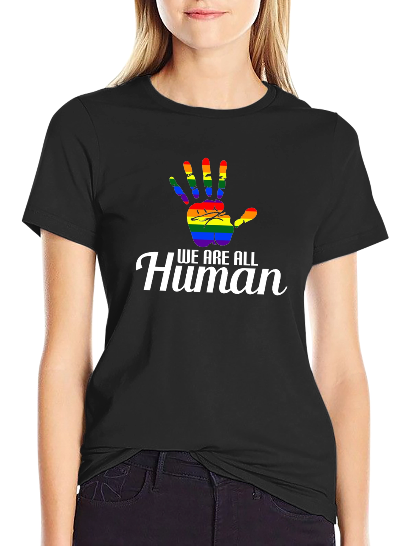We Are All Human LGBT Pride Rainbow Hand T-Shirt