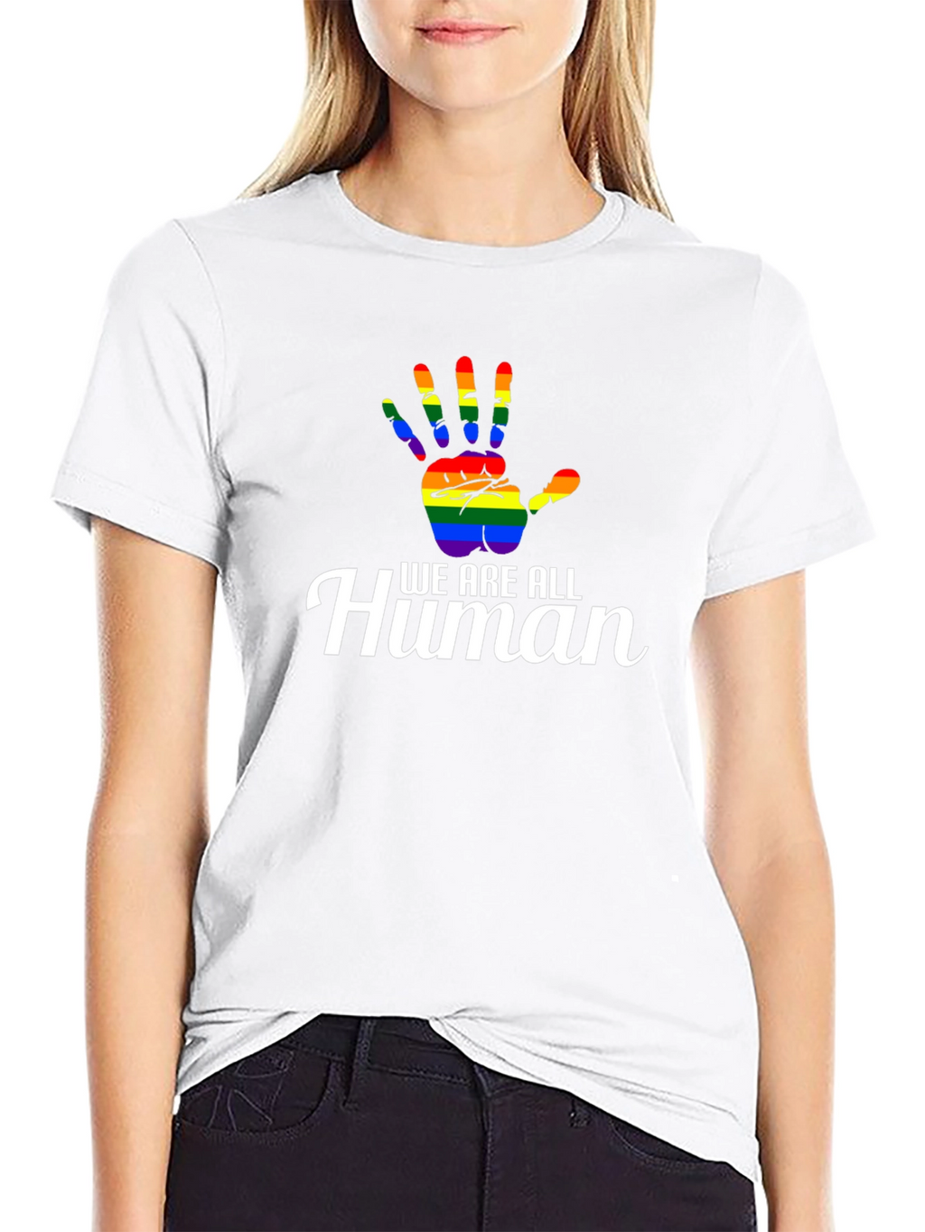 We Are All Human LGBT Pride Rainbow Hand T-Shirt