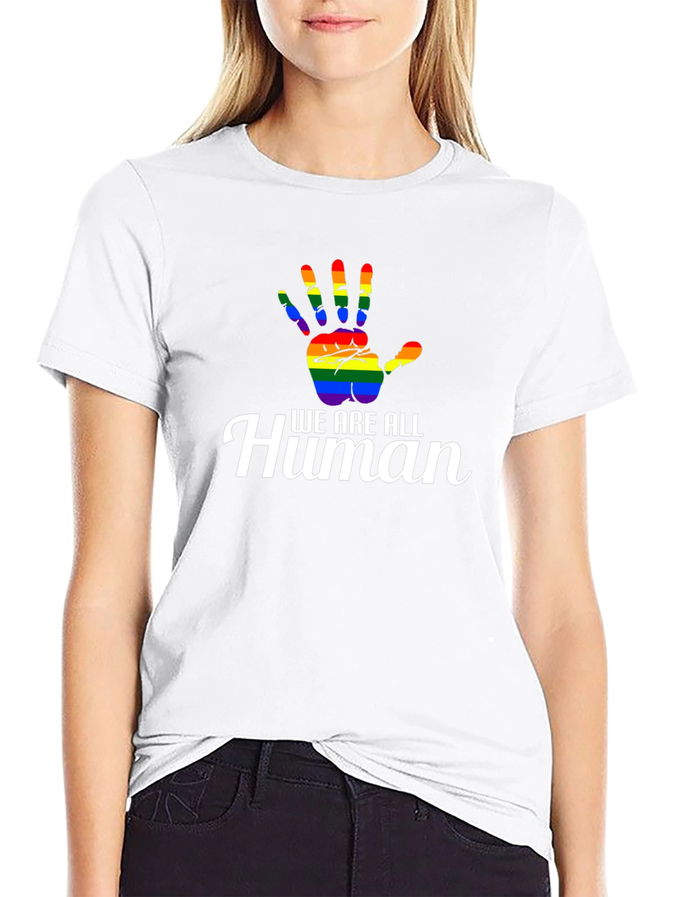 We Are All Human LGBT Pride Rainbow Hand T-Shirt