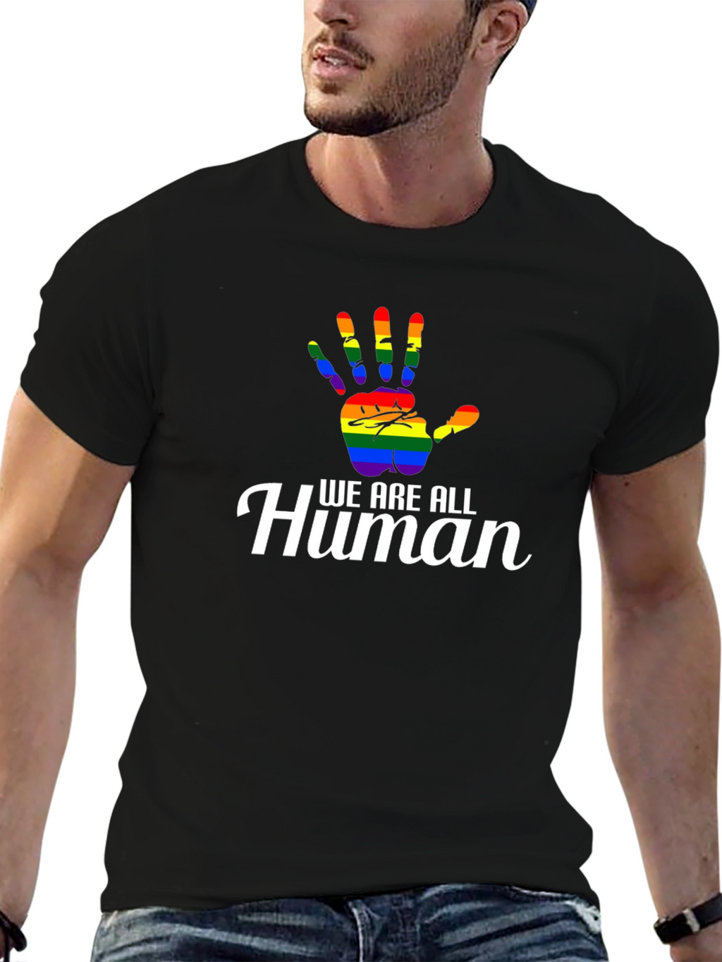 We Are All Human LGBT Pride Rainbow Hand T-Shirt