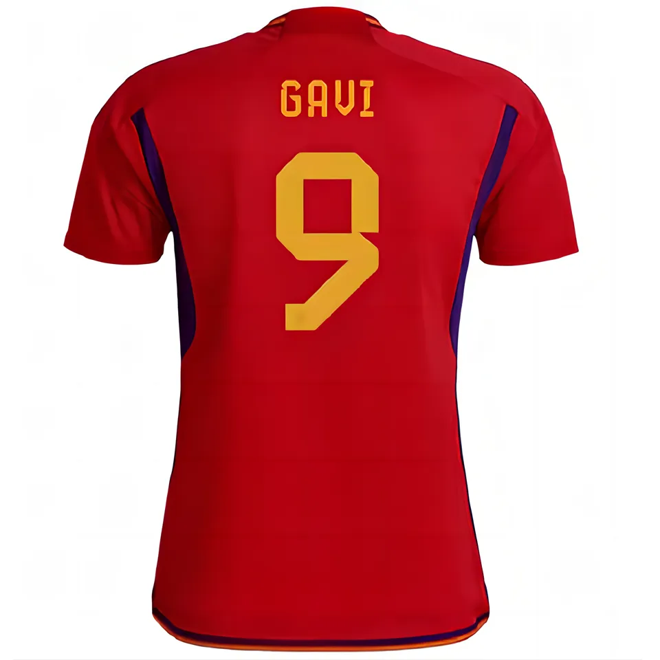 GAVI #9 Spain 1:1 Quality Home Red Fans Jersey 2022/23 ★★ Front