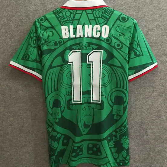 1998 Mexico Home Retro Long Sleeve Soccer Jersey Detail 2