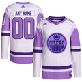 Men's Edmonton Oilers White/Purple Hockey Fights Cancer Primegreen Authentic Custom Jerseys