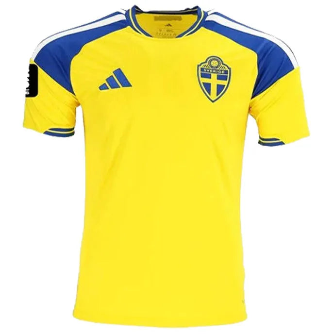 2026/27 Sweden Home Yellow Fans Soccer Jersey (Have Right Patch 有右臂章 黑底白字） Front
