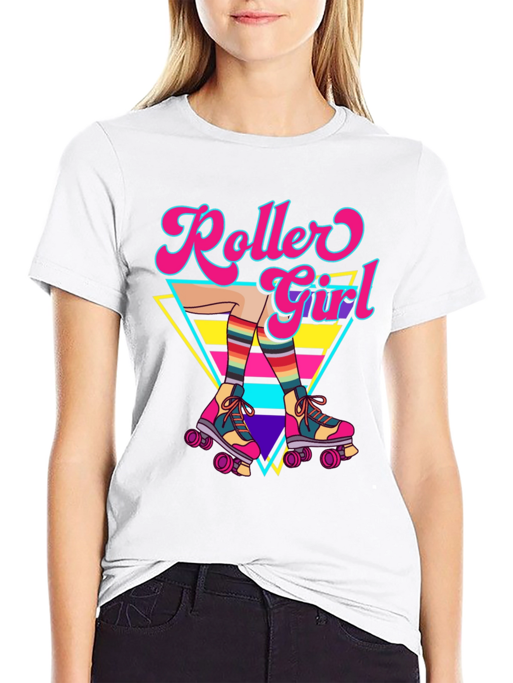 Retro Roller Girl Graphic Tee - 80s Style