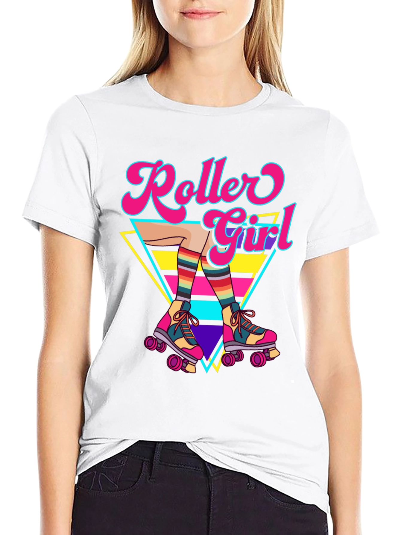 Retro Roller Girl Graphic Tee - 80s Style