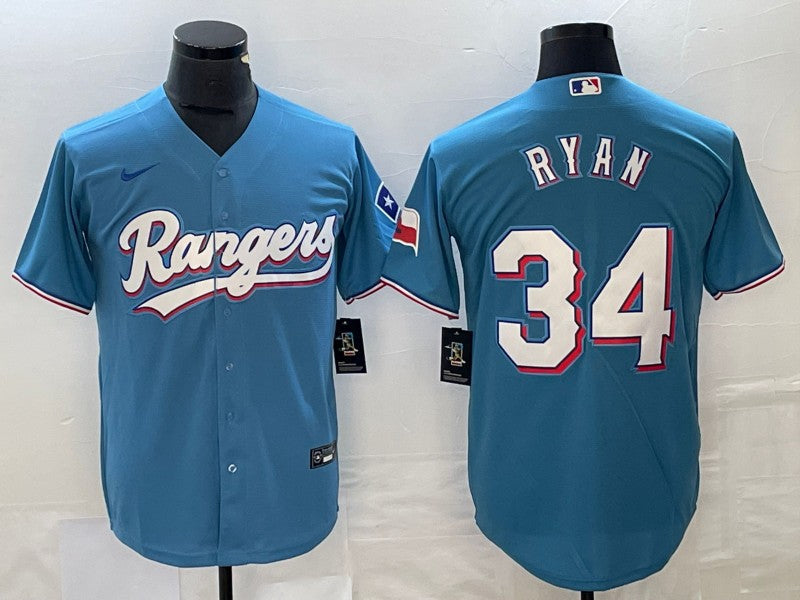 Men's Texas Rangers Nolan Ryan #34 Light Blue Replica Player Jerseys
