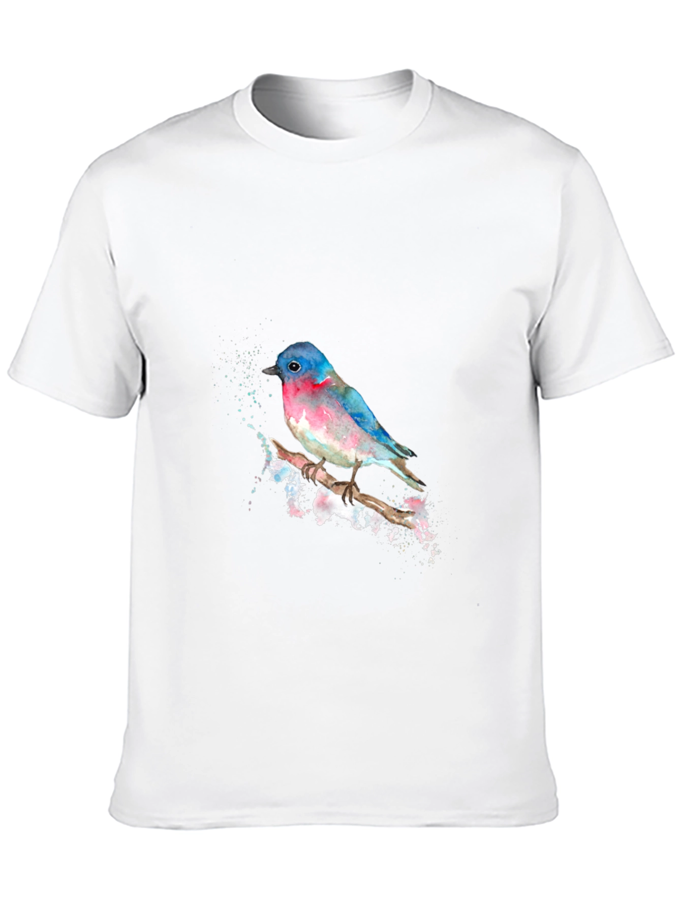 Watercolor Bird Print Black T-Shirt