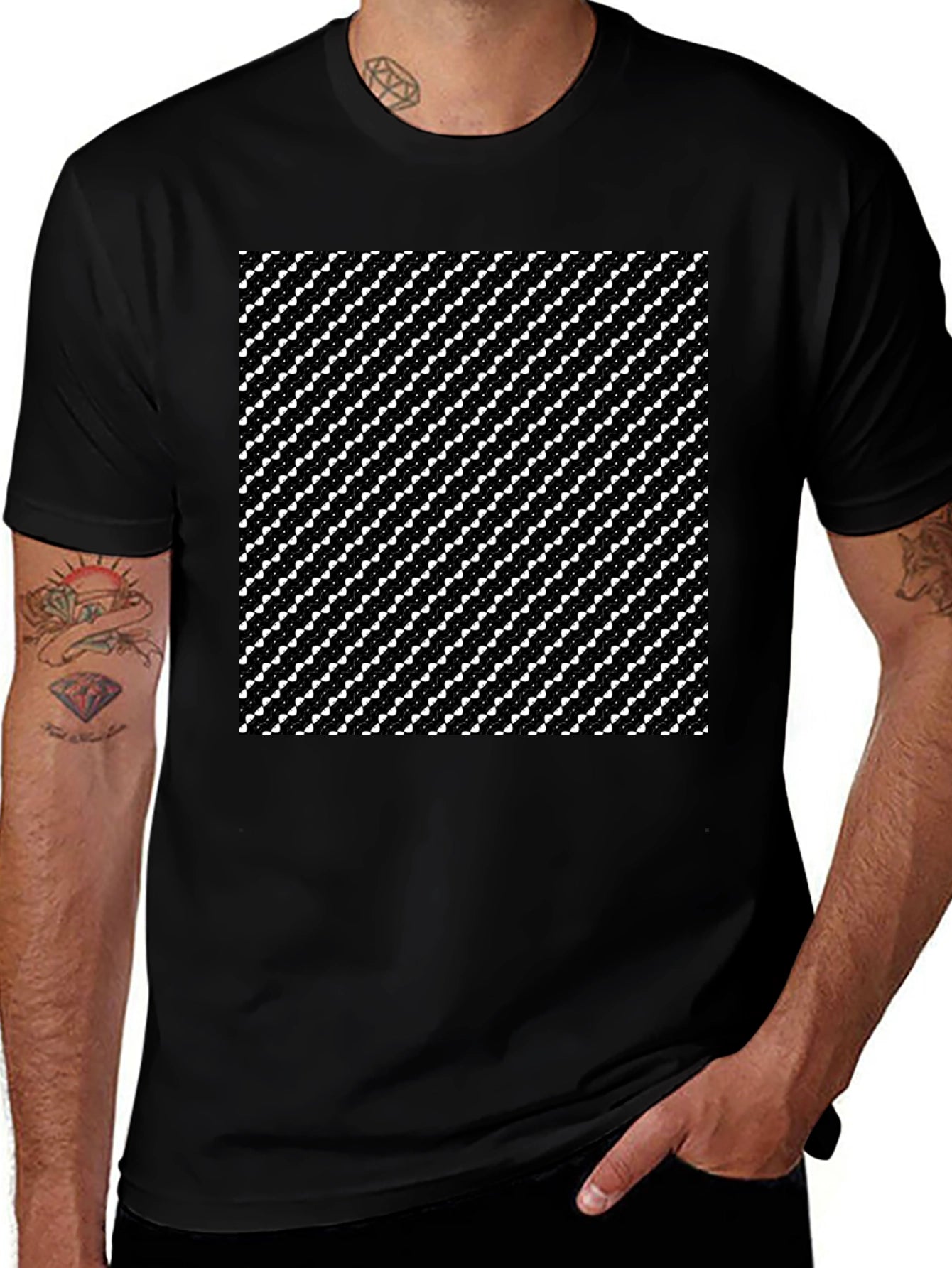 Geometric Pattern Mens Black T-Shirt