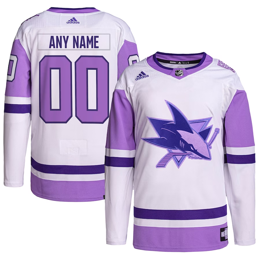 Men's San Jose Sharks White/Purple Hockey Fights Cancer Primegreen Authentic Custom Jerseys
