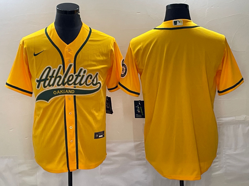 Men's Oakland Athletics Gold Replica Blank Jerseys Joint Edition