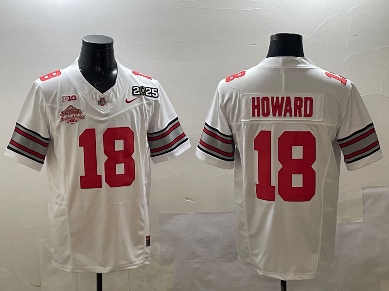 Men's Ohio State Buckeyes Will Howard #18 White 2025 CFP Final National Champions Patch F.U.S.E. Jersey