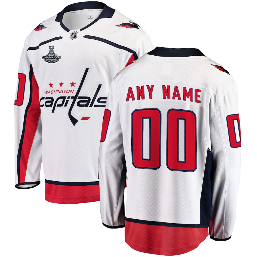 Men's Washington Capitals White 2018 Stanley Cup Champions Away Breakaway Custom Jerseys