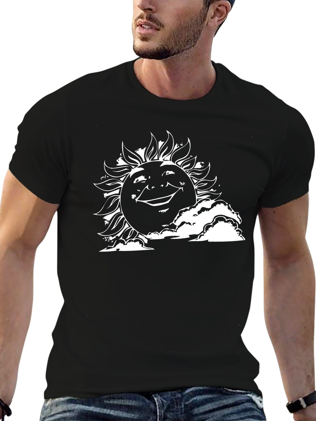Smiling Sun Graphic Tee - Black Cotton T-Shirt
