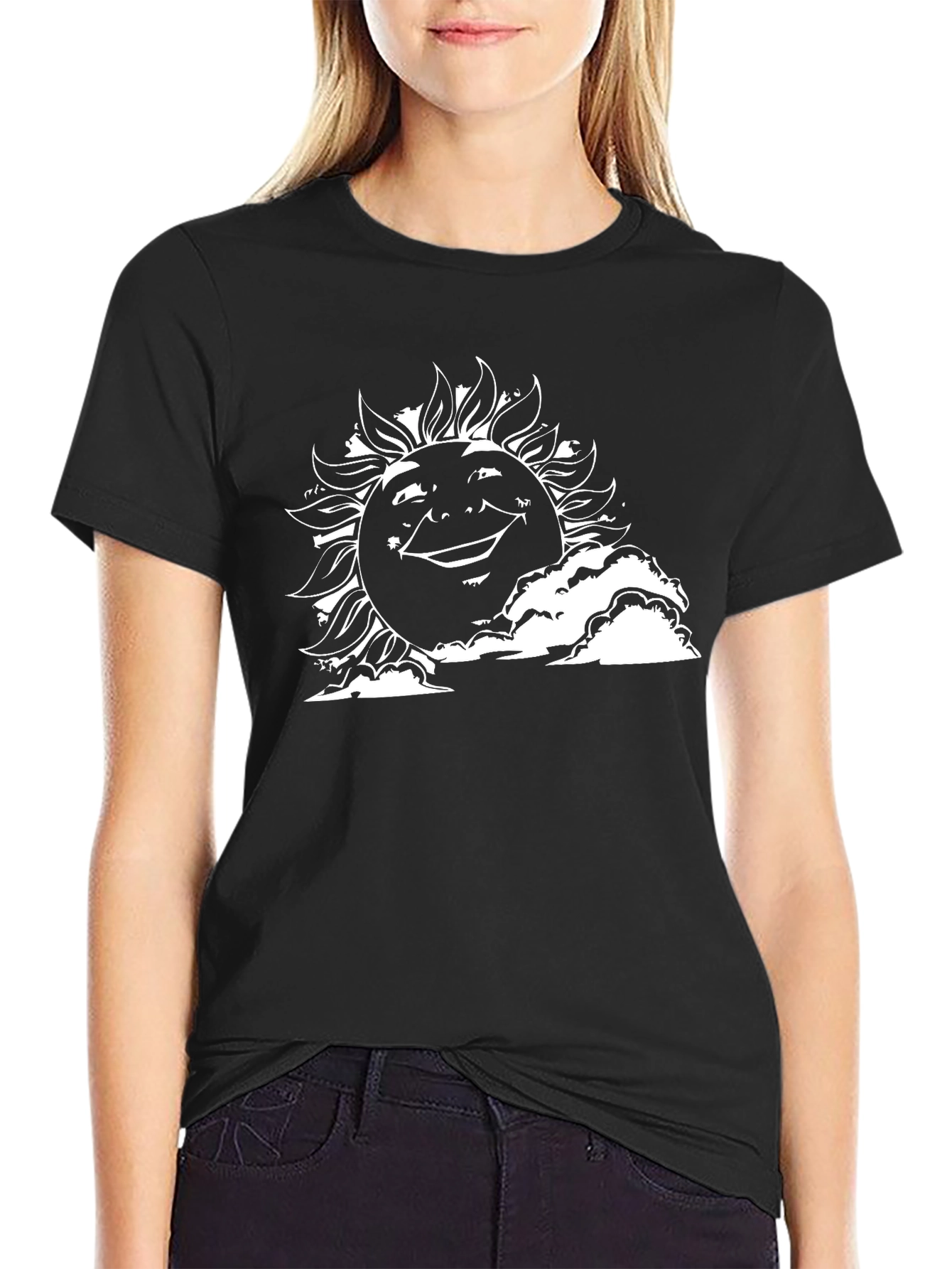 Smiling Sun Graphic Tee - Black Cotton T-Shirt