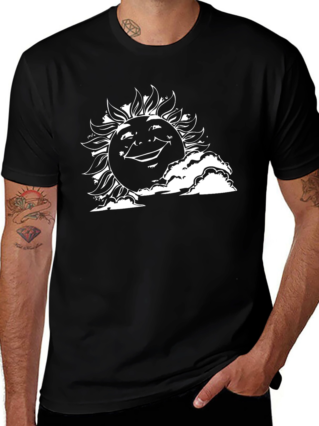 Smiling Sun Graphic Tee - Black Cotton T-Shirt