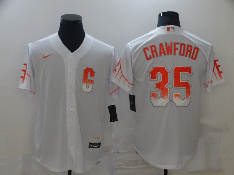 Men's San Francisco Giants Brandon Crawford #35 White Replica Baseball Jerseys City Edition