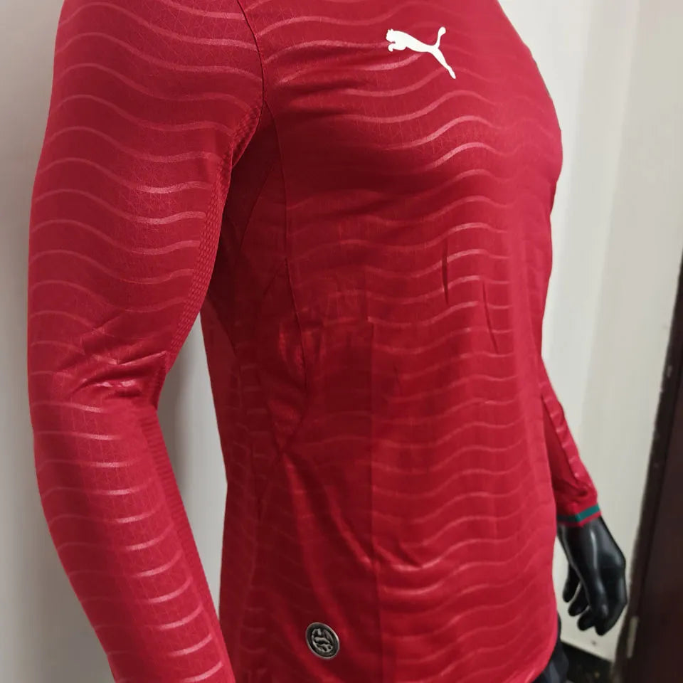 2026/27 Portugal Home Red Player Version Long Sleeve Soccer Jersey Detail 3
