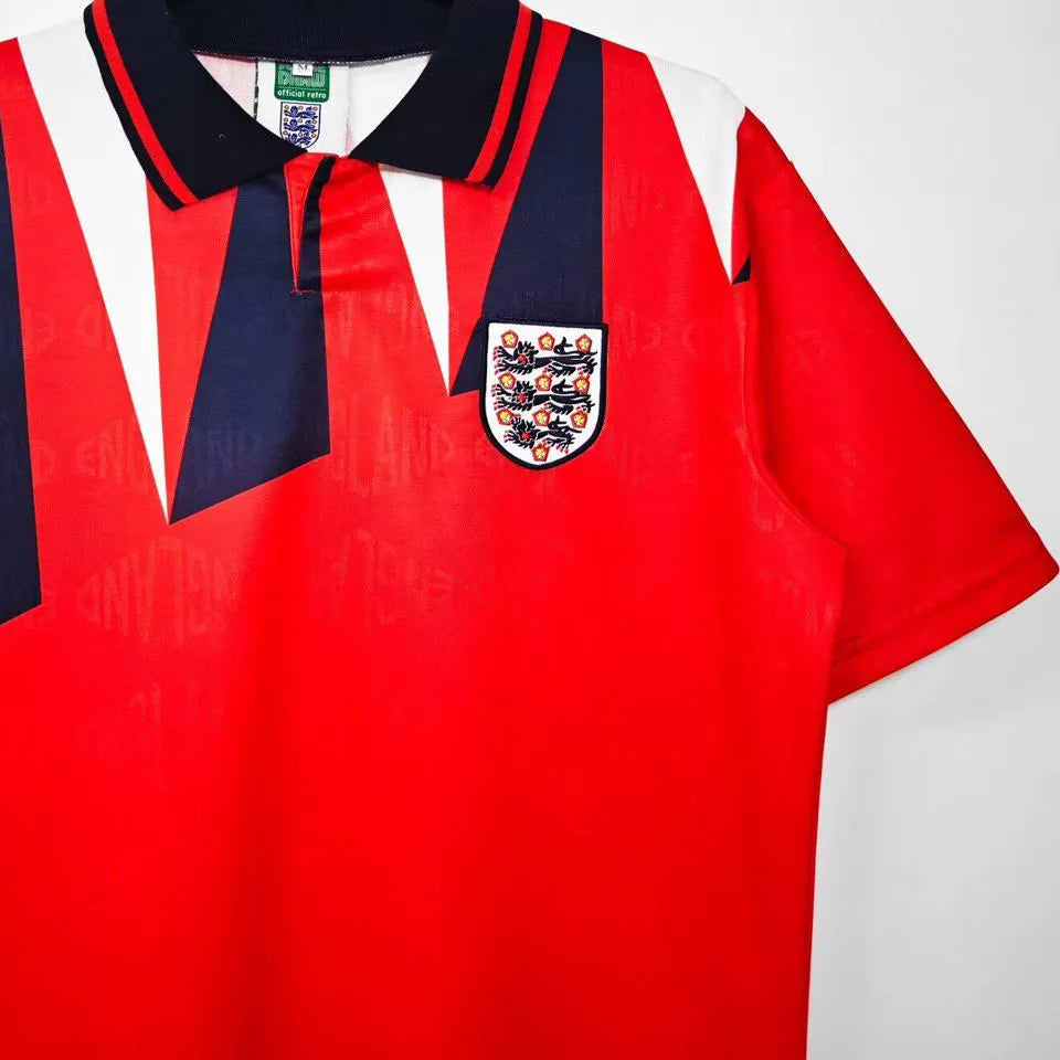 1992 England Away Red Retro Soccer Jersey Detail 4